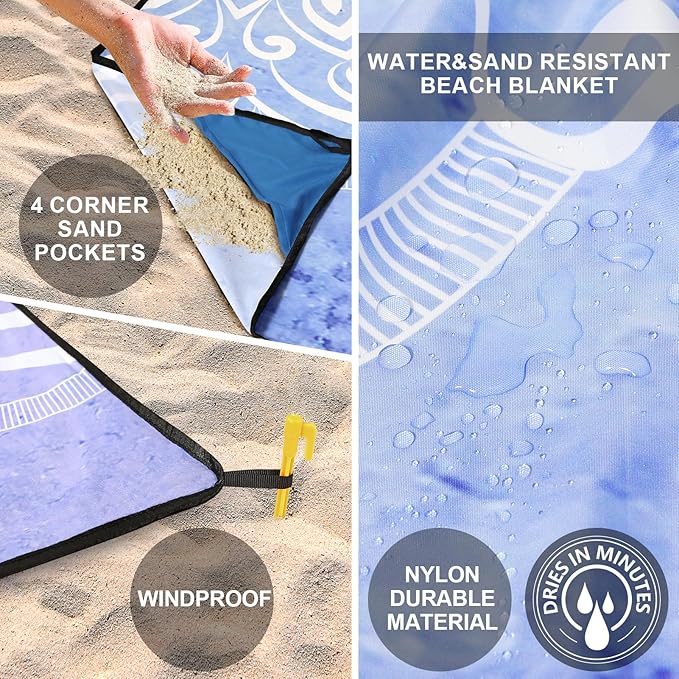 AISPARKY Beach Blanket Waterproof Sandproof, Oversized Large Beach Mat 79" X 83"/120"x108" for 1-8 Adults, Quick Drying&Compact&Lightweight, Picnic Mat Vacation Essentials for Beach Camping Travel