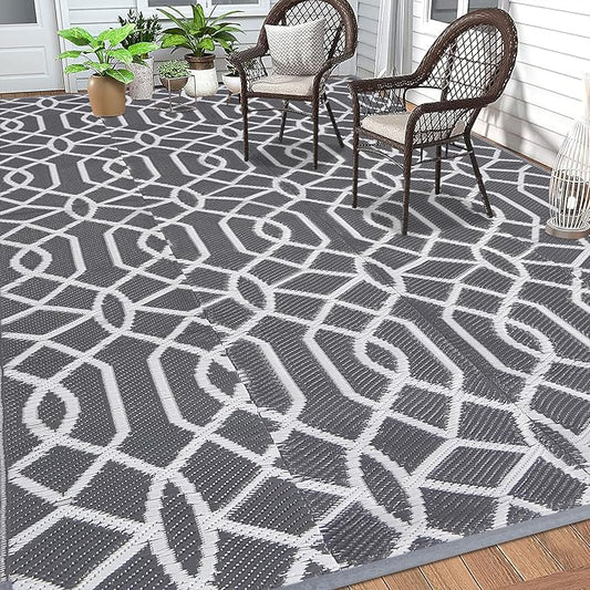 HEBE Outdoor Rug 8'x10' for Patios Waterproof Clearance Reversible Patio Mat Plastic Straw Rug RV Camping Mat Outside Area Rug Carpet for Camping RV,Porch,Deck,Balcony,Camper,Backyard