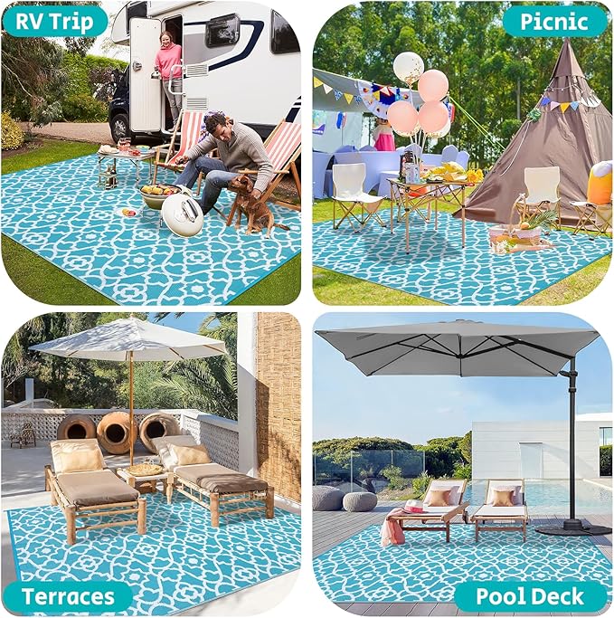 HEBE Outdoor Rug 6'x9' for Patios Waterproof Clearance Reversible Patio Mat Plastic Straw Rug RV Camping Mat Outside Area Rug Carpet for Camping RV,Porch,Deck,Balcony,Camper,Backyard