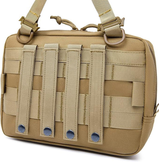 Tactical Molle Admin Pouch of Laser Cut Design,Medical EMT Organizer with Phone Pouch,EDC EMT Pack IFAK Tool Holder with US Patch (Large Brown Include Accessories)