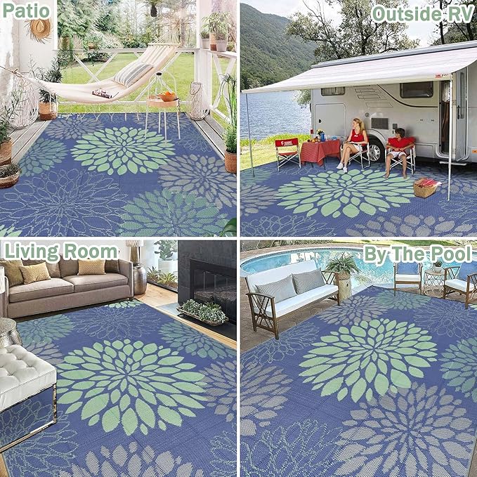 Ileading Reversible Outdoor Rug 8x10Ft Waterproof Patio Rug Carpet Portable Outdoor Plastic Straw Rug Large RV Camping Mat Rug for Patio, Clearance, Deck, Beach, Porch, Camping, Picnic, Colorful