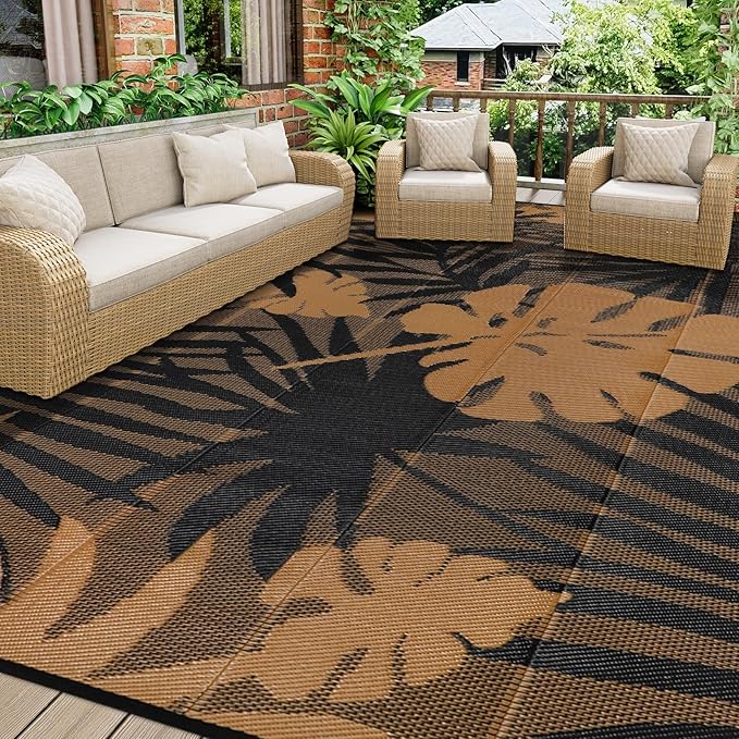 Homcomoda Outdoor Rugs 8’x10’ Waterproof Reversible Patio Rugs Outdoor Clearance Lightweight Outdoor Rugs Portable RV Camping Mats for Tents Deck Porch BBQ Beach Backyard
