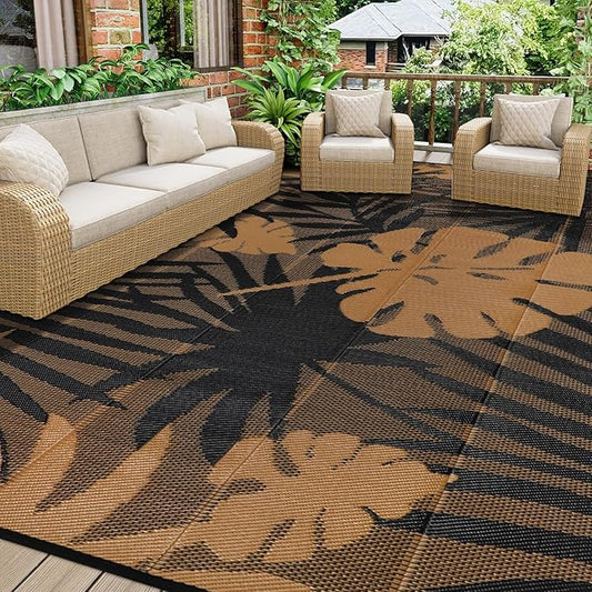 Homcomoda Outdoor Rugs 8’x10’ Waterproof Reversible Patio Rugs Outdoor Clearance Lightweight Outdoor Rugs Portable RV Camping Mats for Tents Deck Porch BBQ Beach Backyard