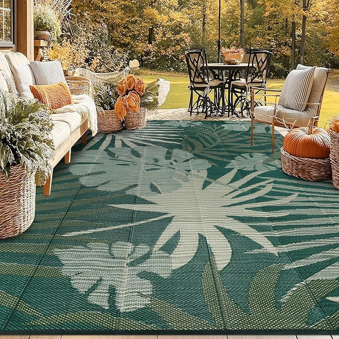 Homcomoda Outdoor Rugs 8’x10’ Waterproof Reversible Patio Rugs Outdoor Clearance Lightweight Outdoor Rugs Portable RV Camping Mats for Tents Deck Porch BBQ Beach Backyard