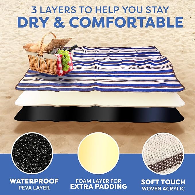 scuddles Extra Large Picnic & Outdoor Blanket Dual Layers for Outdoor Water-Resistant Handy Mat Tote Spring Summer Camping Blanket Great for The Beach