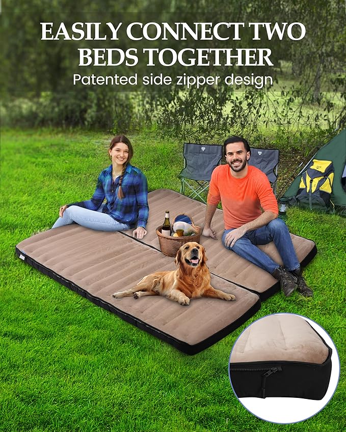 Inflatable Sleeping Pad for Camping, Extra-Thick 4.75 Inch Air Mattress with Soft Cotton Top, Machine Washable, Family Lightweight 4-Season Pad for Camping, Traveling & Hiking, Brown