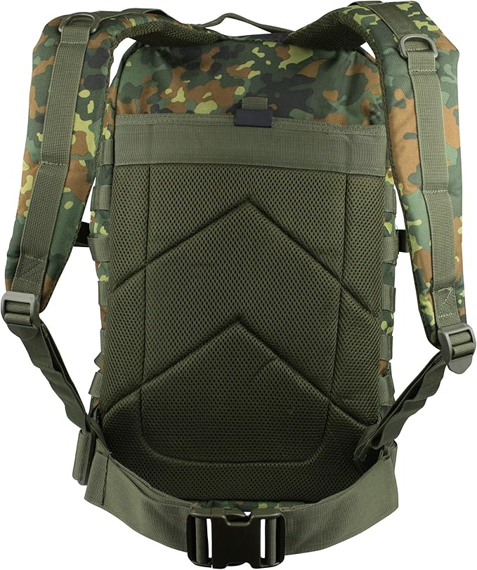 Mil-Tec Unisex Assault Pack - Rugged Durable Lightweight Ergonomic Versatile Tactical Outdoor Camping Hiking Backpack with Adjustable Padded Shoulder Straps & MOLLE Loops, Flecktarn Camo, 20L