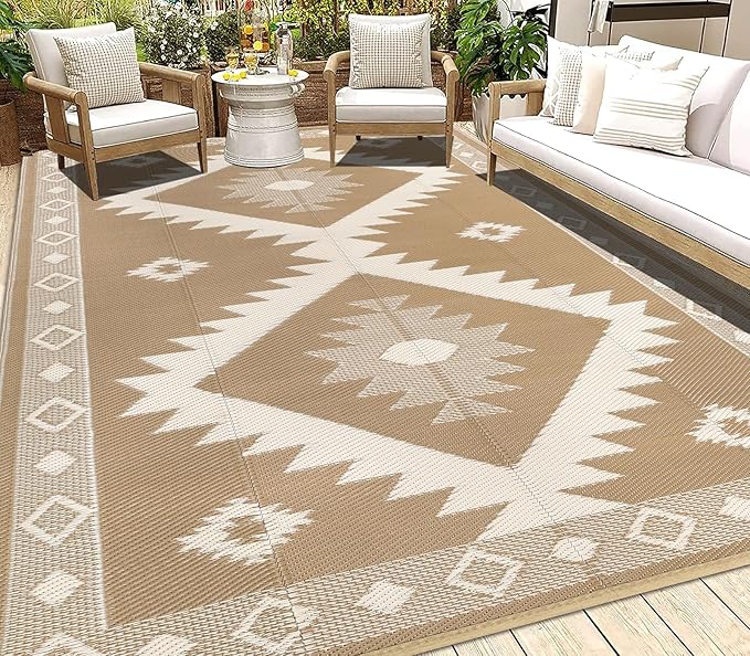 HEBE Outdoor Rug 8'x10' Waterproof for Patios Clearance, Reversible Plastic Straw Rug Camping Carpet, Indoor Outdoor Area Rugs Patio Mats for RV,Picnic,Backyard,Deck,Balcony,Porch