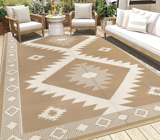 HEBE Outdoor Rug 8'x10' Waterproof for Patios Clearance, Reversible Plastic Straw Rug Camping Carpet, Indoor Outdoor Area Rugs Patio Mats for RV,Picnic,Backyard,Deck,Balcony,Porch