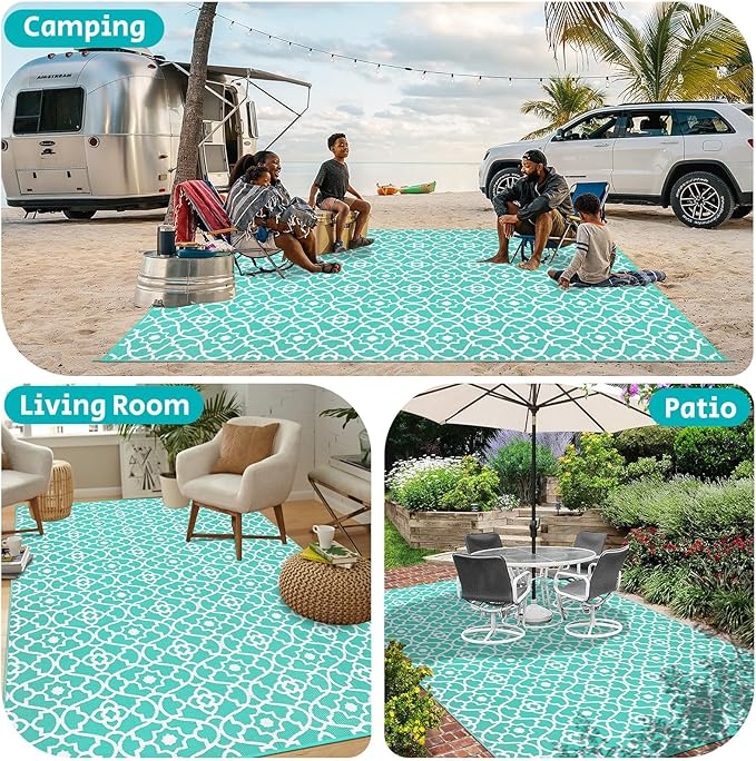 HEBE Outdoor Rug 9'x12' for Patios Waterproof Clearance Reversible Patio Mat Plastic Straw Rug RV Camping Mat Outside Area Rug Carpet for Camping RV,Porch,Deck,Balcony,Camper,Backyard