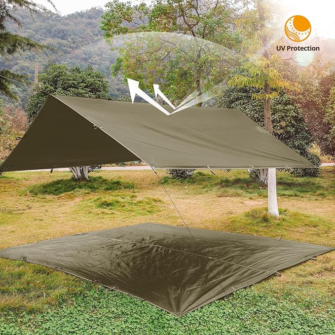 FREE SOLDIER Camping Tarp Waterproof Portable Multifunctional Outdoor Traveling Awning Backpacking Shelter Rain Tarp (Olive-Green 10×10.5ft)