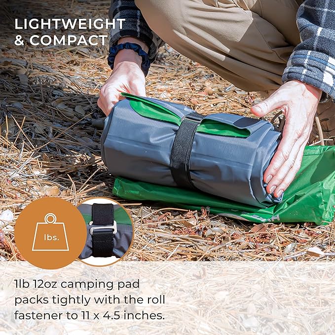 Hyke & Byke Appalachian Inflatable Sleeping Pad for Camping and Backpacking - WR 70 D Ripstop Nylon Fabric - 76 x 24 in - Long - Gray Green