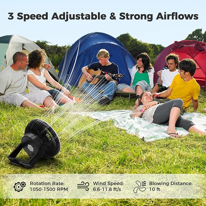 COMLIFE 10000mAh Camping Fan and LED Light - 8'' Rechargeable Battery Operated Tent for Hanging or Tabletop Use, Portable USB with Lights Car RV Outdoor Emergency Outage Hurricane, Black (F001)