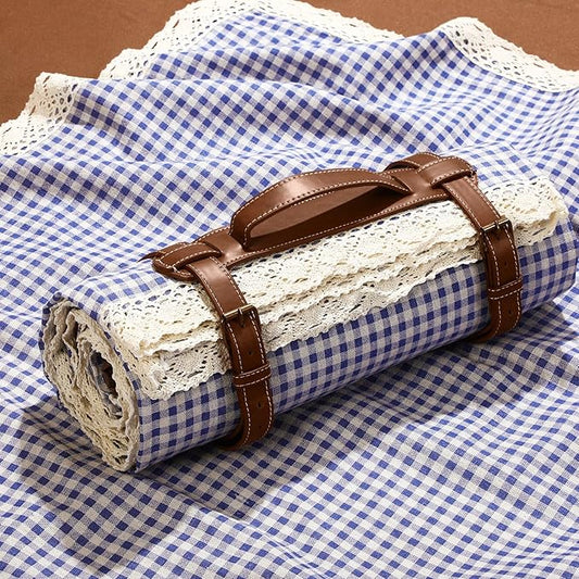 Waterproof Picnic Blankets Outdoor Blanket Foldable 2 in 1 Double Layer Sandproof Beach Mat with Carry Strap for Camping Lawn Park Beach Grass(Blue White,59 x 79 Inches)