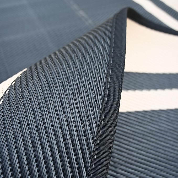 RURALITY Outdoor Rug 9x12 Waterproof for Patio Clearance,Large Plastic Straw Mat for Camping,Porch,RV,Reversible,Black and Beige