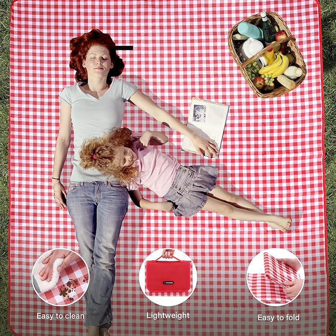 Outdoor Picnic Blanket 80"X80" Picnic Mat Extra Large Camping Blanket Beach Blanket Foldable Waterproof Sand Mat Hiking Travel Family Concerts(Red)