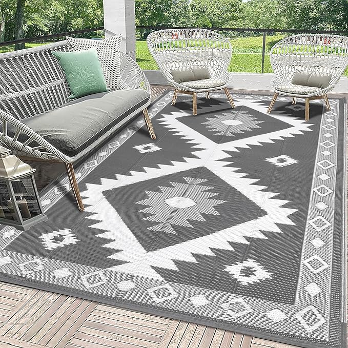 HEBE Outdoor Rug 5'x8' for Patios Clearance Waterproof Patio Mat Plastic Straw Rug Reversible RV Camping Tent Rug Outside Indoor Outdoor Area Rugs for RV,Deck,Beach,Balcony,Camper