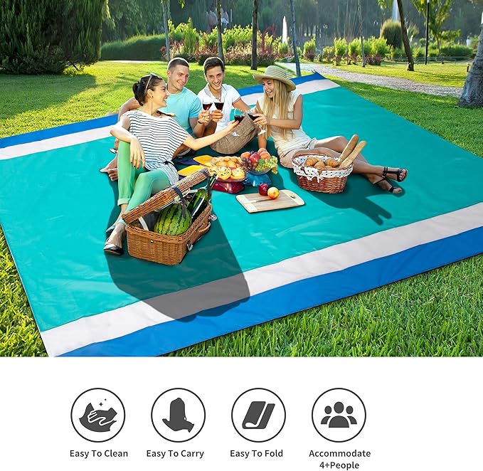 Beach Blanket, Sandproof Beach Mat, Waterproof Quick Drying Lightweight Outdoor Aztec Picnic Mat 79" X 83"/120"x108" for 2-8 Adults for Travel, Camping, Hiking