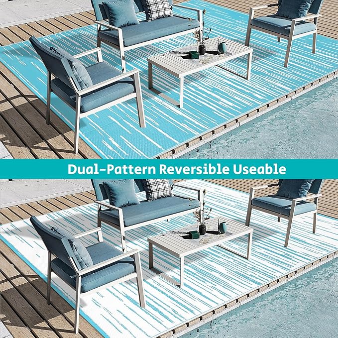 HEBE Outdoor Rug 9'x12' for Patios Clearance Waterproof Patio Mat Plastic Straw Rug Reversible RV Camping Tent Rug Outside Indoor Outdoor Area Rugs for RV,Deck,Beach,Balcony,Camper