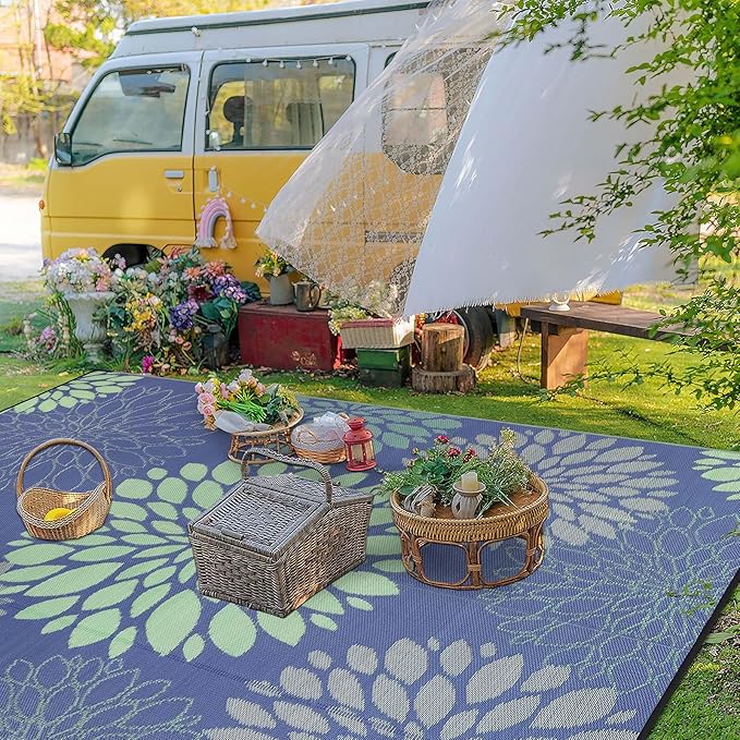 Ileading Reversible Outdoor Rug 9x12Ft Waterproof Patio Rug Carpet Portable Outdoor Plastic Straw Rug Large RV Camping Mat Rug for Patio, Clearance, Deck, Beach, Porch, Camping, Picnic, Colorful