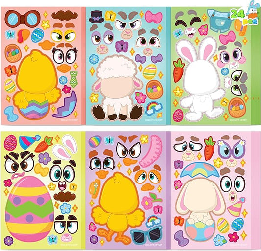 JOYIN 24 PCS Easter Match Make a Face Stickers with Easter Egg Themed Chick Bunny Sheep Egg Pattern, Stickers for Kids, Decorations for Water Bottle, Basket Stuffers, Classroom Gifts