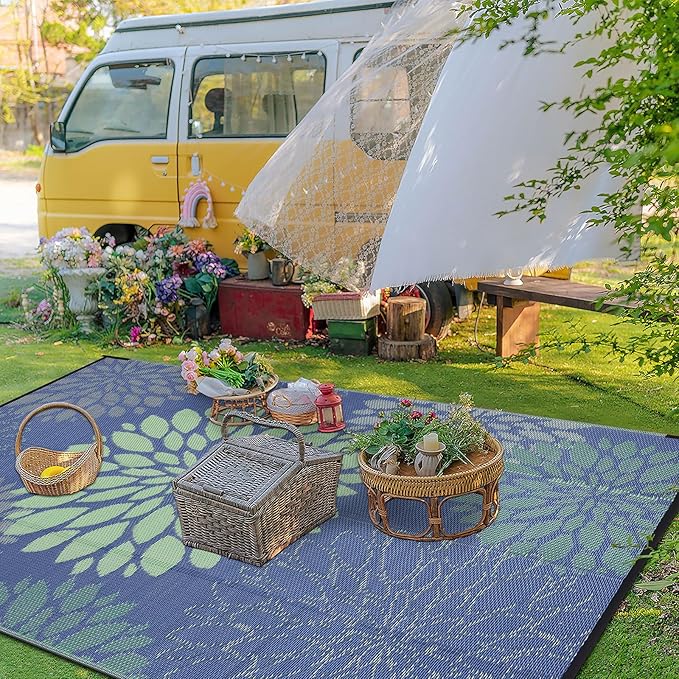 Ileading Reversible Outdoor Rug 5x8Ft Waterproof Patio Rug Carpet Portable Outdoor Plastic Straw Rug Large RV Camping Mat Rug for Patio, Clearance, Deck, Beach, Porch, Camping, Picnic, Colorful