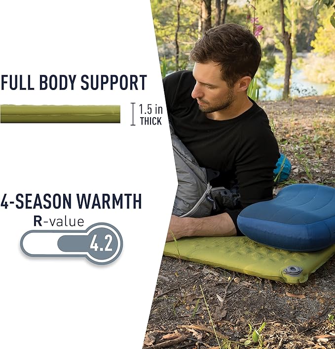 Sea to Summit Camp Self-Inflating Foam Sleeping Mat for Camping and Backpacking, Tapered - Large (78 x 25 x 1.5 inches)