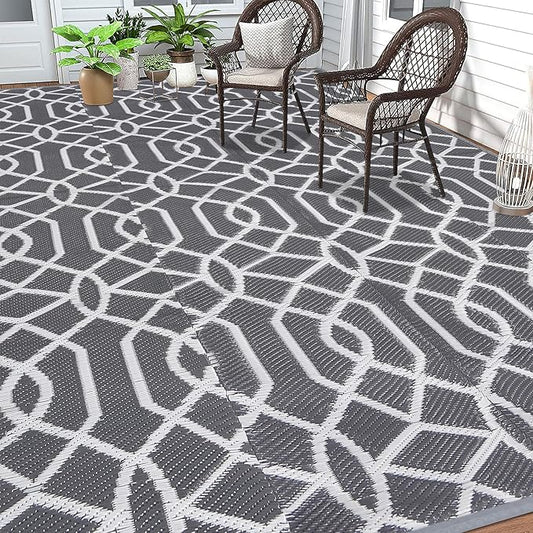 HEBE Outdoor Rug 9'x12' for Patios Waterproof Clearance Reversible Patio Mat Plastic Straw Rug RV Camping Mat Outside Area Rug Carpet for Camping RV,Porch,Deck,Balcony,Camper,Backyard