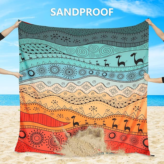 Beach Blanket Waterproof Sandproof Extra Large Beach Mat 79" X 83"/120"x108"for 1-8 Adults Quick Drying Durable Outdoor Picnic Mat for Beach Travel Camping Hiking