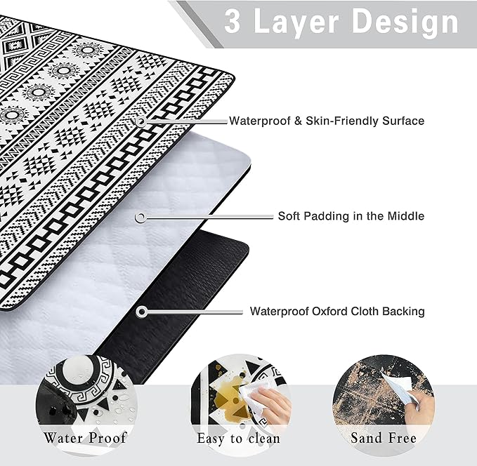 Extra Large Picnic Blankets Waterproof Foldable (80 "x 80") Beach Blanket Waterproof Sandproof,3-Layer Thicking Mat Outdoor Packable Camping Blanket(Bohemian)