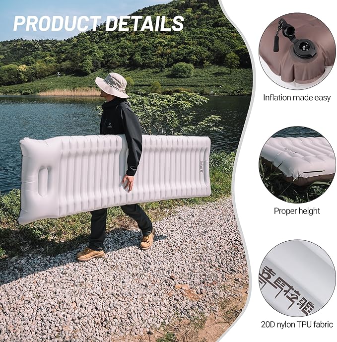 Himalaya Backpacking Sleeping Pad with Pillow Inflatable Sleeping Pad for Camping with 4-Layer Design - 3.3 R Value - Thick 3.9" -20D Nylon+TPU Reversible Sleeping Pad Lightweight Waterproof