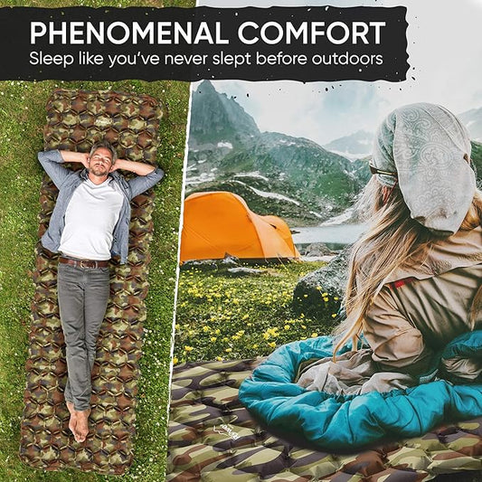 POWERLIX Camping Sleeping Pad - Ultralight Inflatable Camping Mattress Sleeping Mat for Backpacking, Hiking, Compact Lightweight Sleeping Pad, Inflation Bag/Repair Kit Included