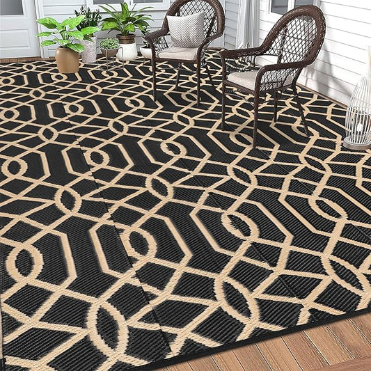 HEBE Outdoor Rug 8'x10' for Patios Waterproof Clearance Reversible Patio Mat Plastic Straw Rug RV Camping Mat Outside Area Rug Carpet for Camping RV,Porch,Deck,Balcony,Camper,Backyard