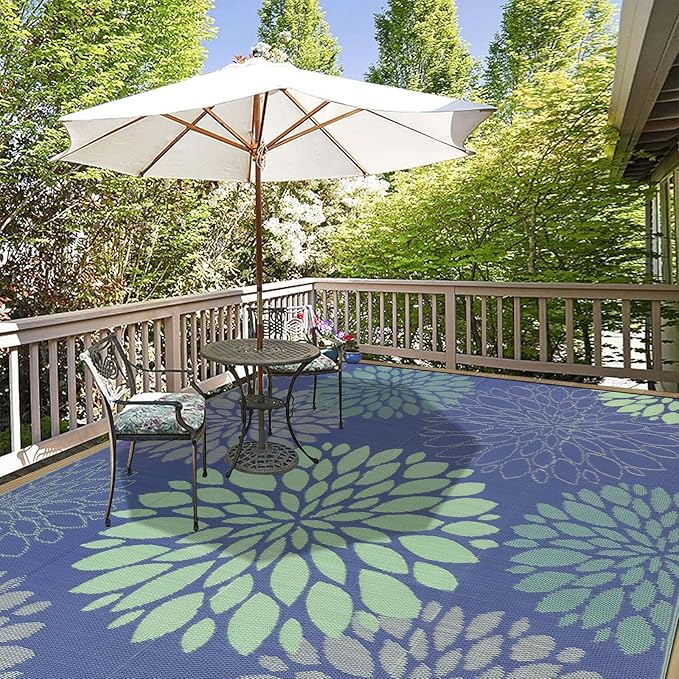 Ileading Reversible Outdoor Rug 9x12Ft Waterproof Patio Rug Carpet Portable Outdoor Plastic Straw Rug Large RV Camping Mat Rug for Patio, Clearance, Deck, Beach, Porch, Camping, Picnic, Colorful