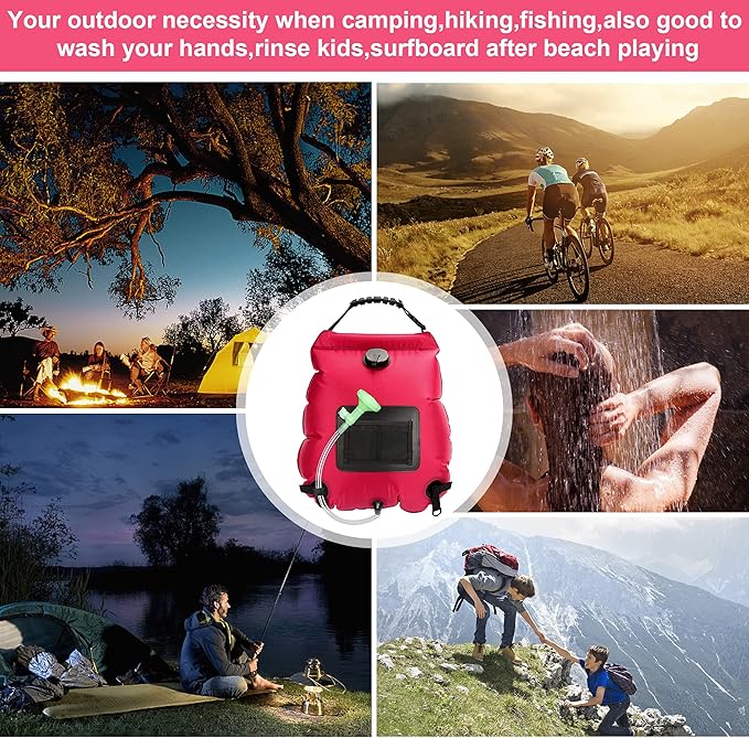 Solar Shower Bag, Solar Heating Camping Shower Bag, 5Gal(20L) Portable Camping Shower Bag, with Removable Hose and On-Off Switchable Shower Head, for Outdoor Traveling/Climbing/Hiking/Beach/Swimming