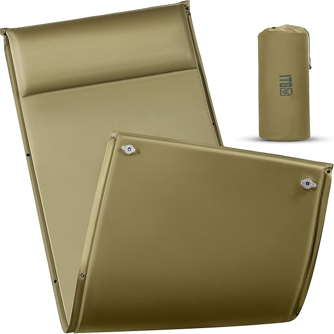 Self Inflating Sleeping Pad for Camping, Insulated Inflatable Camping Mattress for Winter, with Pillow, Dual Valves, Memory Foam, Sleeping Mat for Backpacking, Hammock, Tents, Floor