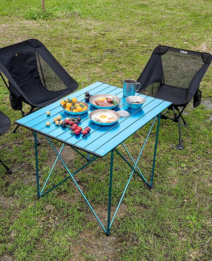 iClimb Ultralight Compact Camping Folding Table with Carry Bag (Reinforced Blue - XL)