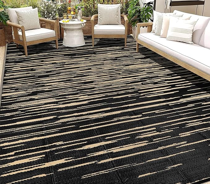 HEBE Outdoor Rug 9'x12' for Patios Clearance Waterproof Patio Mat Plastic Straw Rug Reversible RV Camping Tent Rug Outside Indoor Outdoor Area Rugs for RV,Deck,Beach,Balcony,Camper