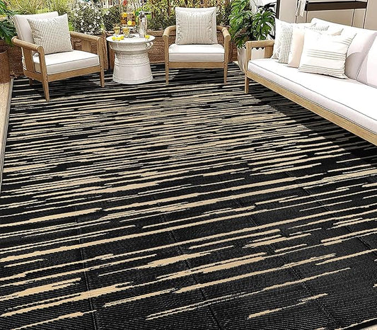 HEBE Outdoor Rug 9'x12' for Patios Clearance Waterproof Patio Mat Plastic Straw Rug Reversible RV Camping Tent Rug Outside Indoor Outdoor Area Rugs for RV,Deck,Beach,Balcony,Camper