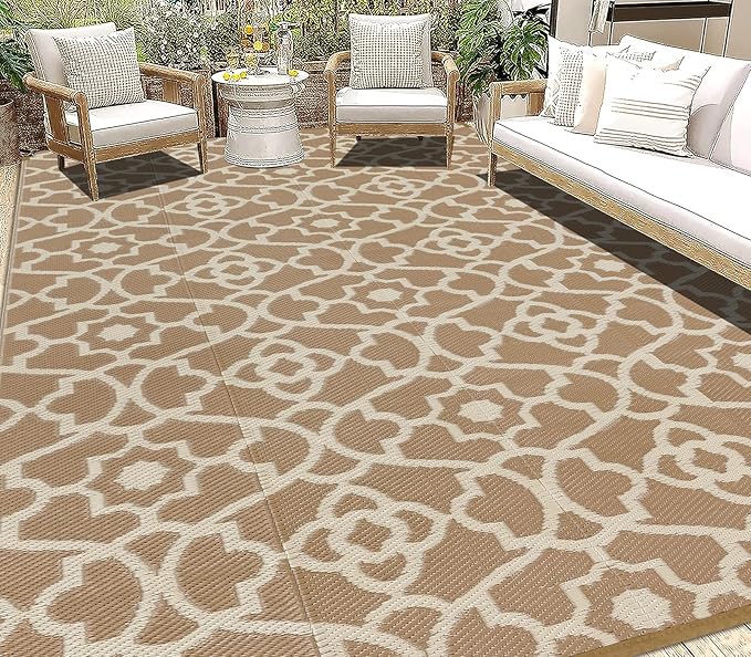 HEBE Outdoor Rug 9'x12' for Patios Waterproof Clearance Reversible Patio Mat Plastic Straw Rug RV Camping Mat Outside Area Rug Carpet for Camping RV,Porch,Deck,Balcony,Camper,Backyard