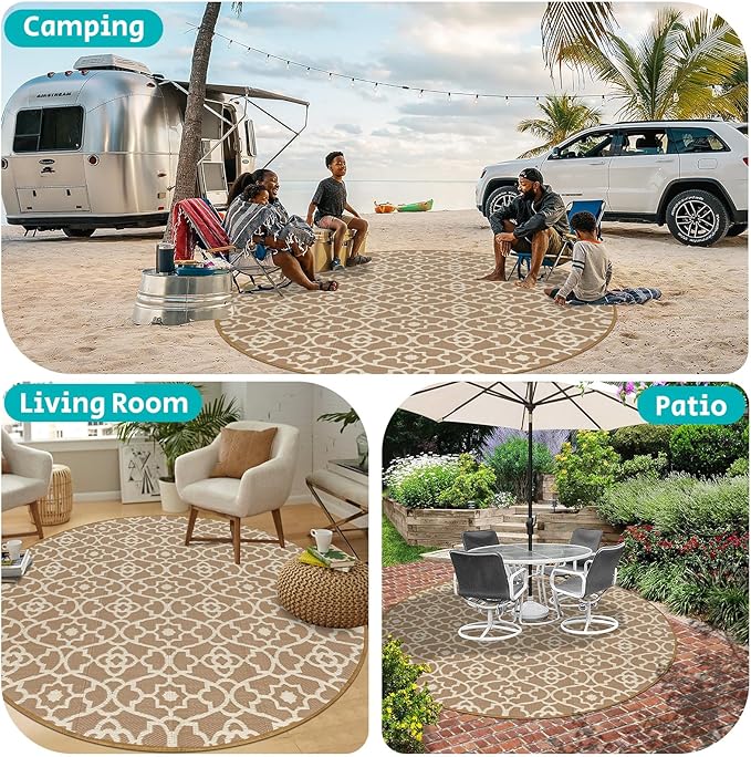 HEBE Outdoor Rug 8ft for Patios Waterproof Clearance Reversible Patio Mat Plastic Straw Rug RV Camping Mat Outside Area Rug Carpet for Camping RV,Porch,Deck,Balcony,Camper,Backyard