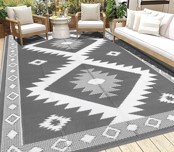 HEBE Outdoor Rug 8'x10' Waterproof for Patios Clearance, Reversible Plastic Straw Rug Camping Carpet, Indoor Outdoor Area Rugs Patio Mats for RV,Picnic,Backyard,Deck,Balcony,Porch