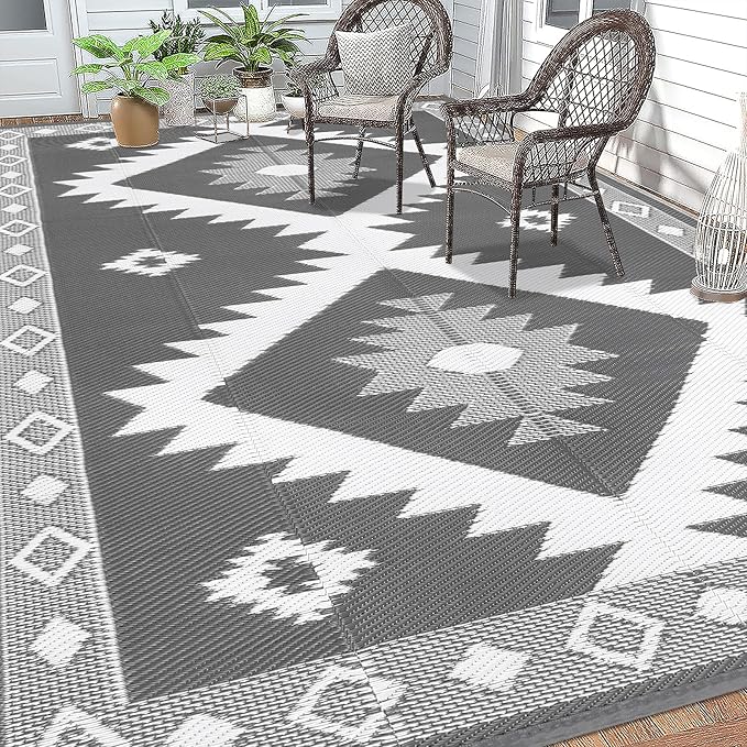 HEBE Outdoor Rug 9'x12' for Patios Clearance Waterproof Patio Mat Plastic Straw Rug Reversible RV Camping Tent Rug Outside Indoor Outdoor Area Rugs for RV,Deck,Beach,Balcony,Camper