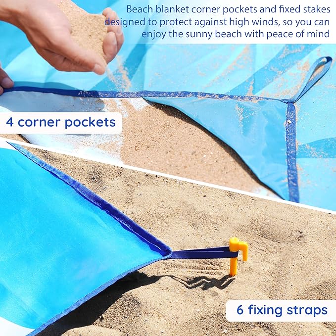 Beach Blanket Sandproof, Extra Large Beach Mat 80"*80" for 1-8 Persons,Waterproof Outdoor Picnic Blankets, Lightweight Beach Essentials for Camping,Traveling,Hiking (Blue Pattern, 80"*80")