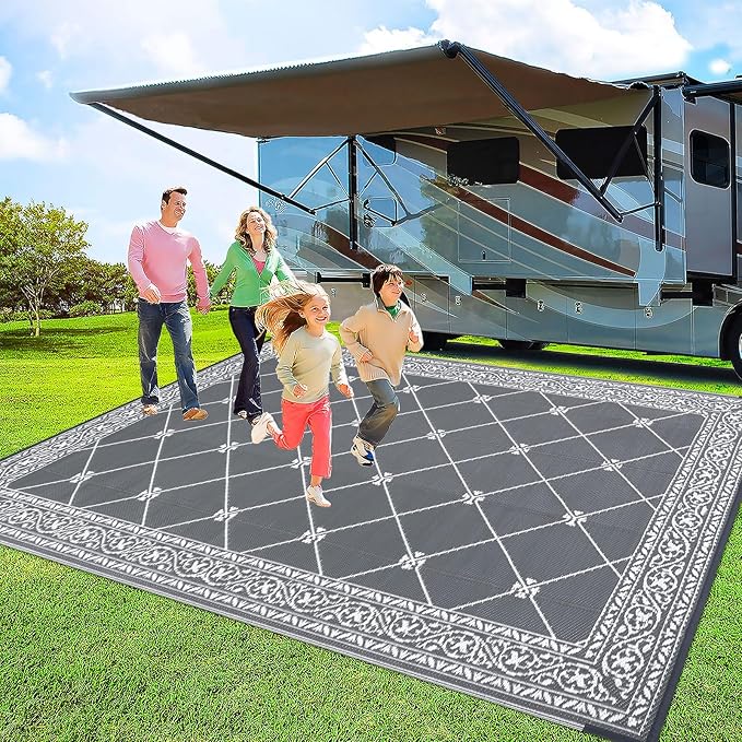 HiiARug Outdoor Rugs 8'x10' for Patios Waterproof RV Mats Camping Rug Outdoor Area Rug Lightweight Portable Outdoor Plastic Straw Rug for Patio, RV, Camping, Balcony, Beach