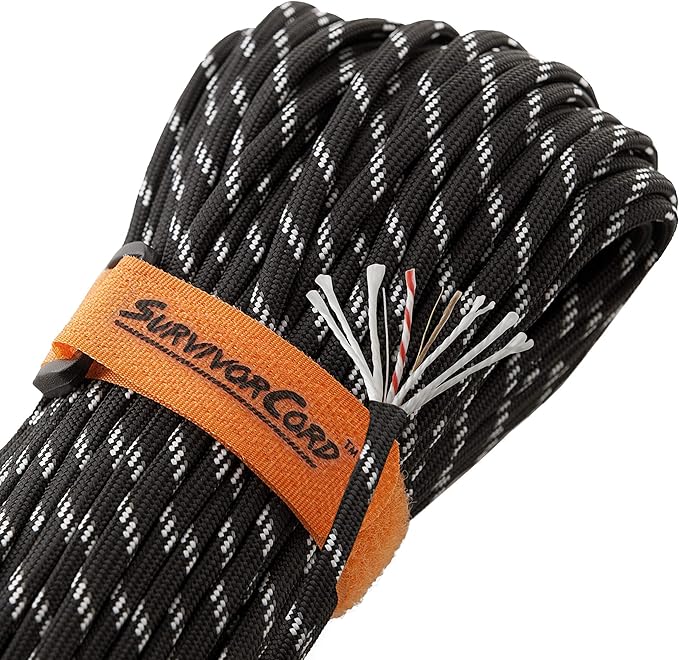 TITAN Survival Patented Paracord 550 - 25ft, 100ft, 500ft & Color Options - 620LB Strength Survival Paracord Military Spec with 3 Strands - Heavy Duty Hank Cord for Camping & Outdoors with Firestarter
