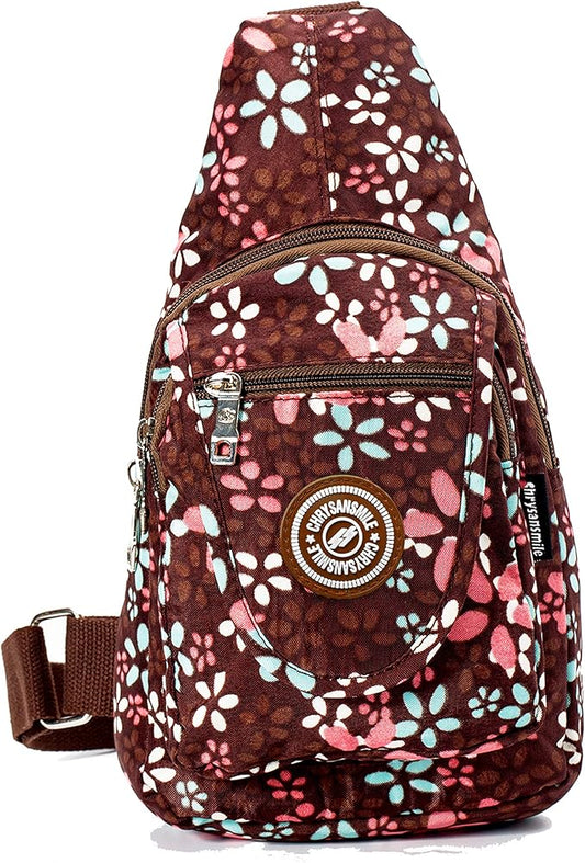Chrysansmile Sling Bag for Women Men Nylon Crossbody Bags Fanny Packs Flower Print Small Backpack for Travel Hiking