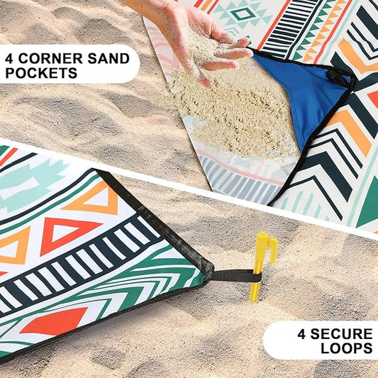 Beach Blanket Waterproof Sandproof Extra Large Beach Mat 79" X 83"/120"x108"for 1-8 Adults Quick Drying Durable Outdoor Picnic Mat for Beach Travel Camping Hiking