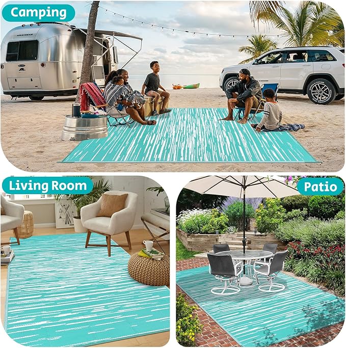 HEBE Outdoor Rug 6'x9' for Patios Clearance Waterproof Patio Mat Plastic Straw Rug Reversible RV Camping Tent Rug Outside Indoor Outdoor Area Rugs for RV,Deck,Beach,Balcony,Camper