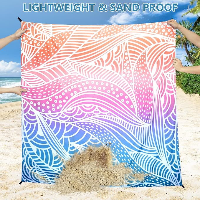Beach Blanket, Sandproof Beach Mat, Waterproof Quick Drying Lightweight Outdoor Aztec Picnic Mat 79" X 83"/120"x108" for 2-8 Adults for Travel, Camping, Hiking